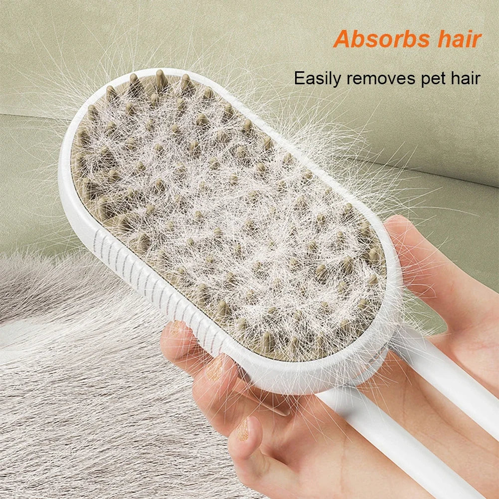 Electric Cat Grooming Brush with Steam Spray – 3‑in‑1 Rechargeable Hair Removal Comb