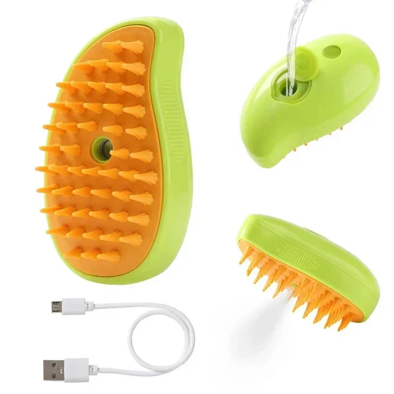 Electric Cat Grooming Brush with Steam Spray – 3‑in‑1 Rechargeable Hair Removal Comb