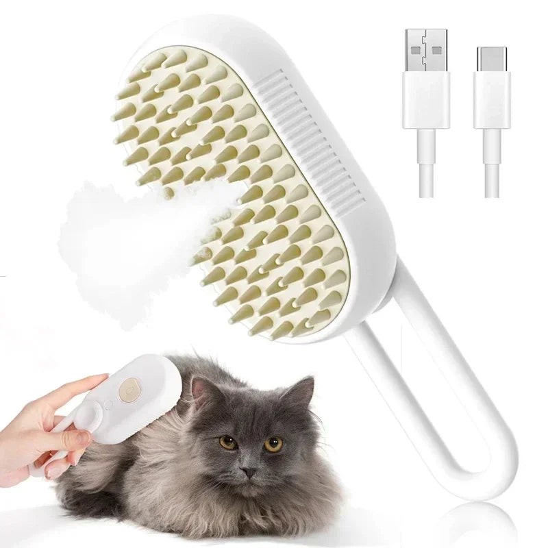Electric Cat Grooming Brush with Steam Spray – 3‑in‑1 Rechargeable Hair Removal Comb